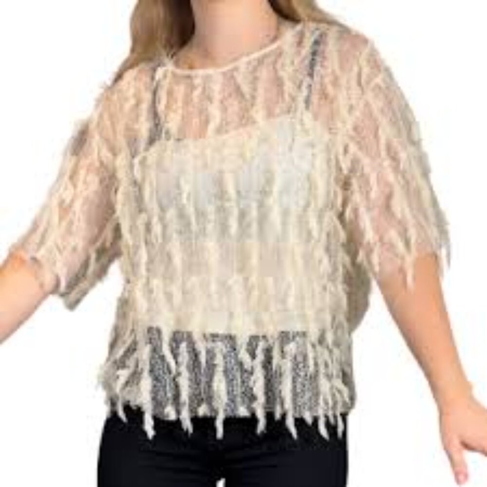 ZARA FEATHER FLUFFY FESTIVAL FRINGE TOP🎉🥂💞👏 🌹